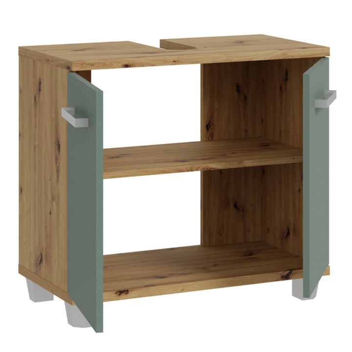 Veris Under Sink Vanity Unit with 2 Doors in Artisan Oak and Sage Green Doors