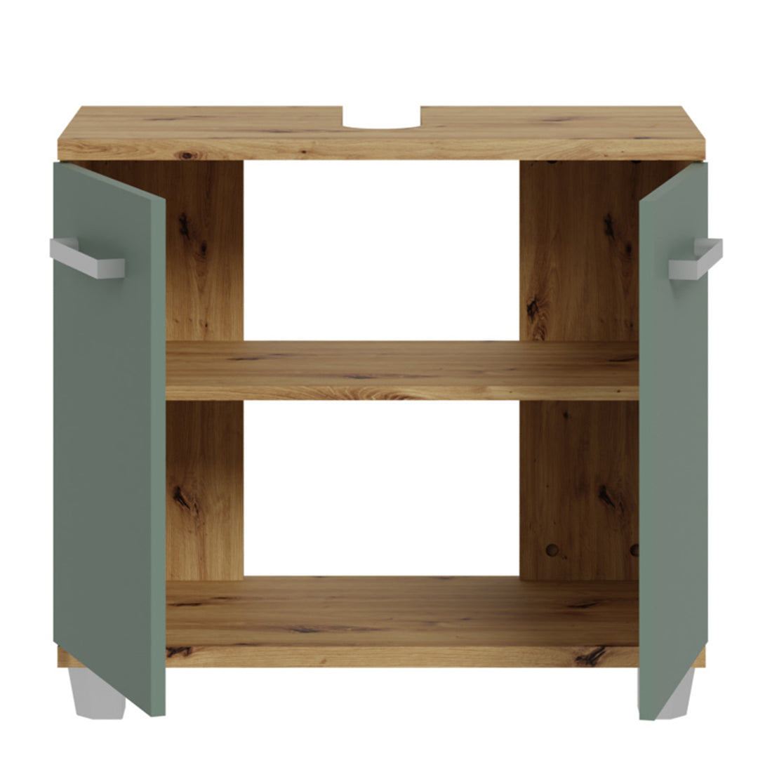 Veris Under Sink Vanity Unit with 2 Doors in Artisan Oak and Sage Green Doors
