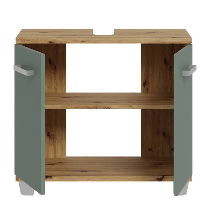 Veris Under Sink Vanity Unit with 2 Doors in Artisan Oak and Sage Green Doors