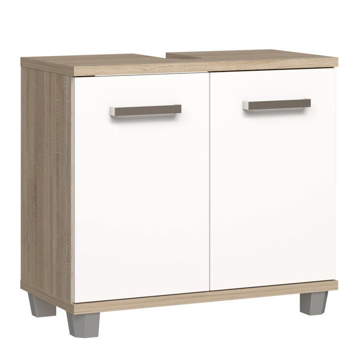 Veris Under Sink Vanity Unit with 2 Doors in Sonoma Oak and White High Gloss