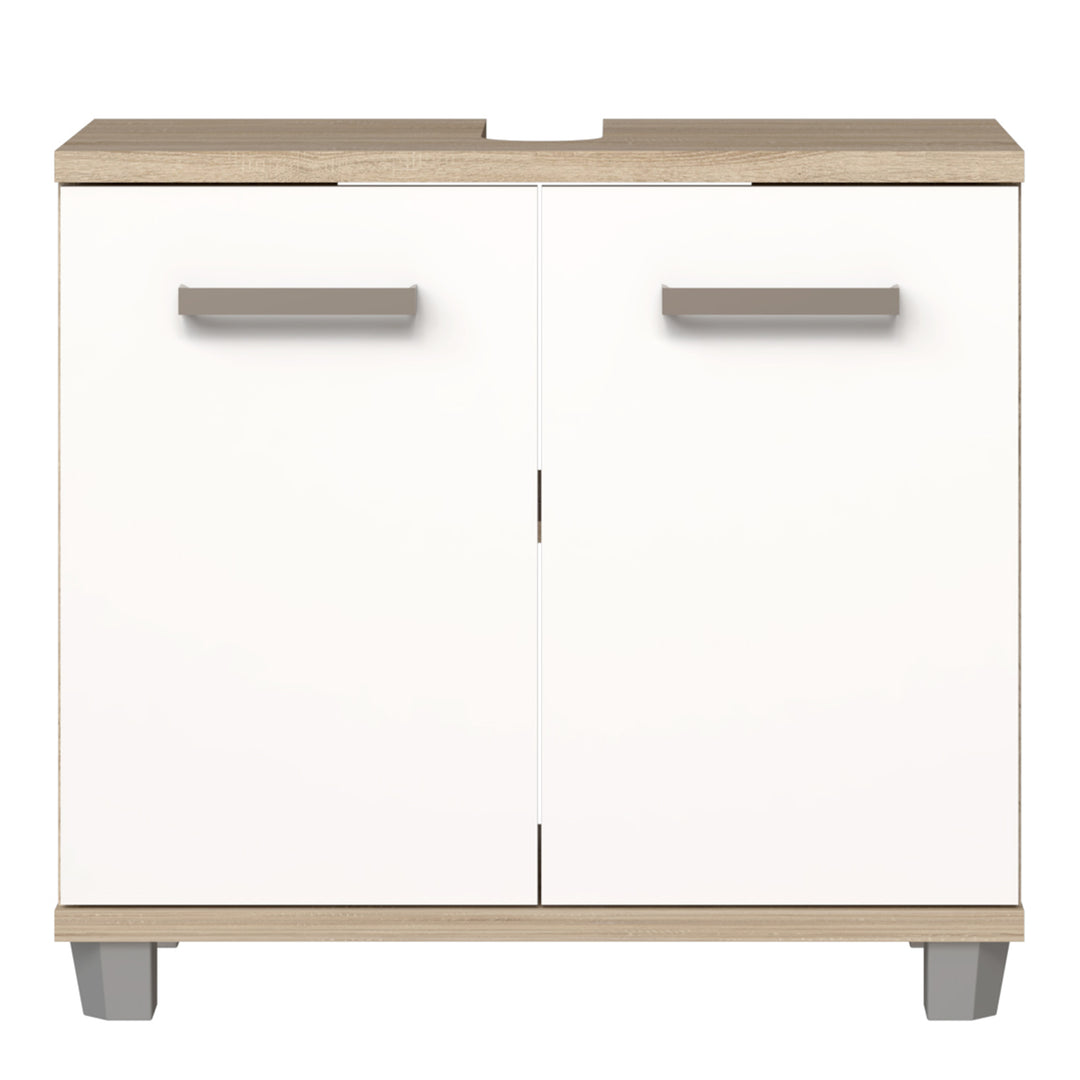 Veris Under Sink Vanity Unit with 2 Doors in Sonoma Oak and White High Gloss