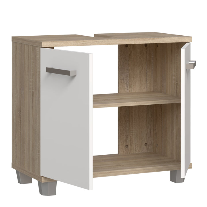 Veris Under Sink Vanity Unit with 2 Doors in Sonoma Oak and White High Gloss