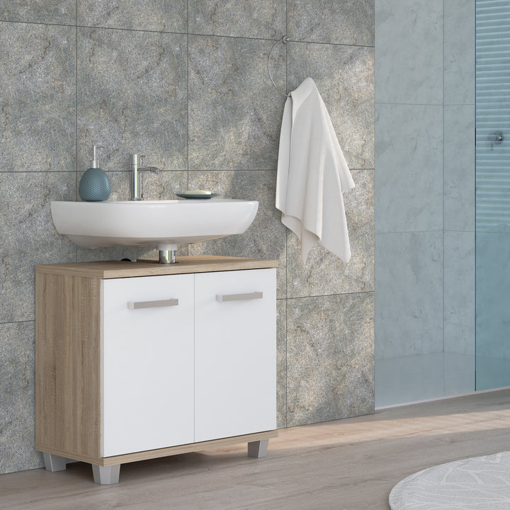 Veris Under Sink Vanity Unit with 2 Doors in Sonoma Oak and White High Gloss