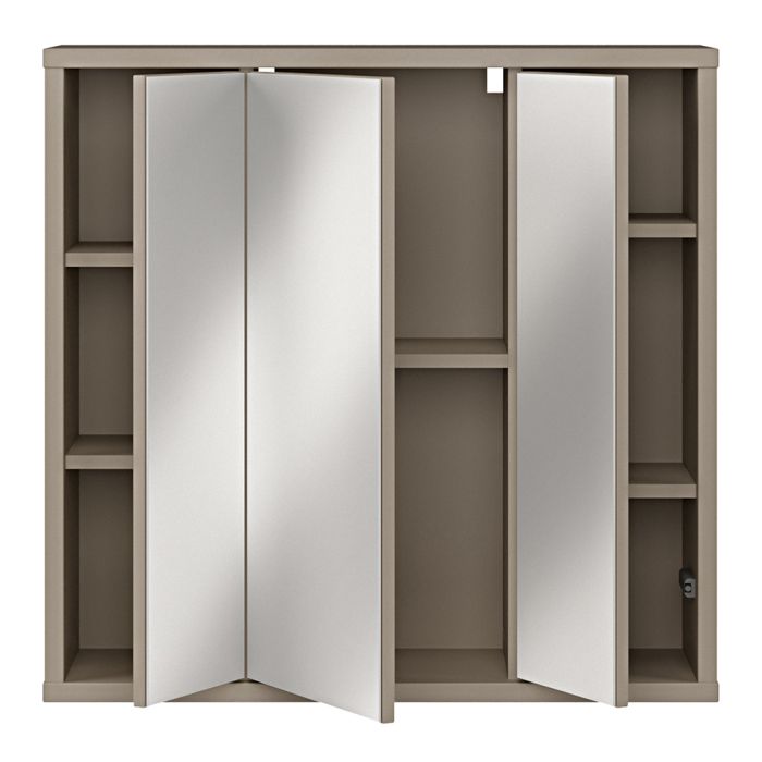 Alice Springs Hanging Mirror Cupboard with 3 Doors Push-to-Open in Taupe
