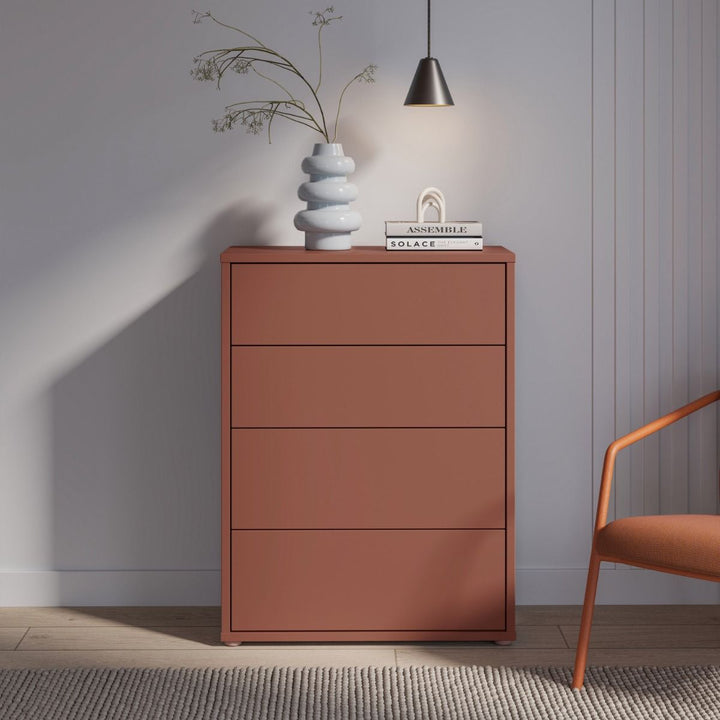 Alice Springs 4 Drawer Chest with Push-to-Open Drawers in Terracotta