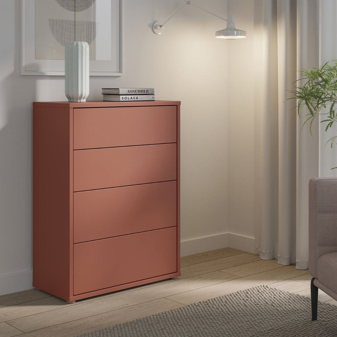 Alice Springs 4 Drawer Chest with Push-to-Open Drawers in Terracotta