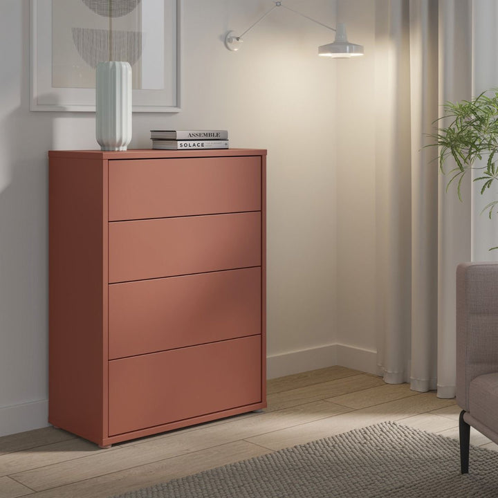 Alice Springs 4 Drawer Chest with Push-to-Open Drawers in Terracotta