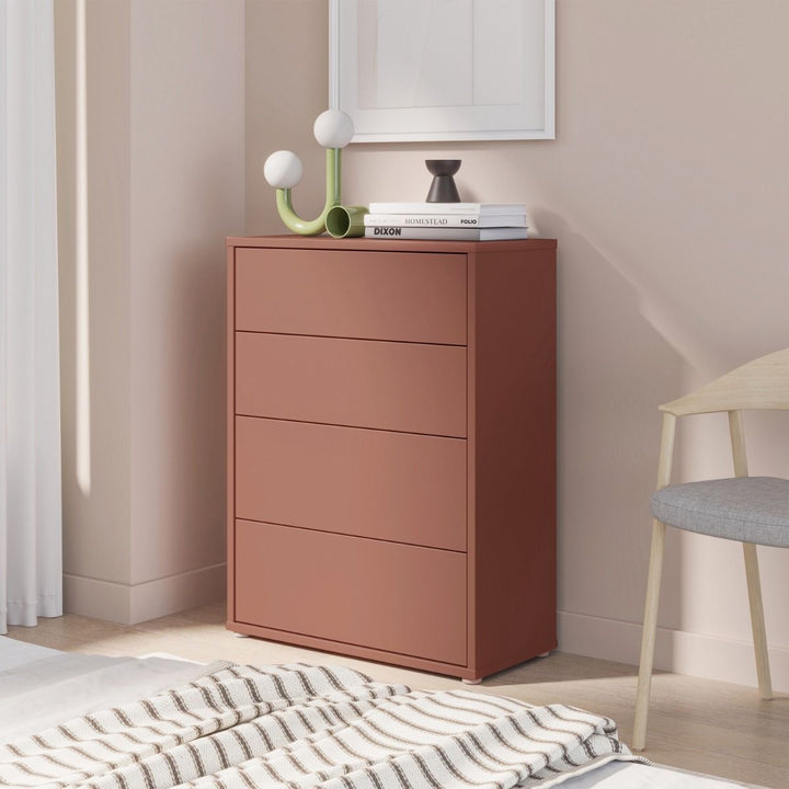 Alice Springs 4 Drawer Chest with Push-to-Open Drawers in Terracotta