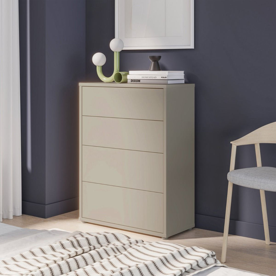 Alice Springs 4 Drawer Chest with Push-to-Open Drawers in Taupe