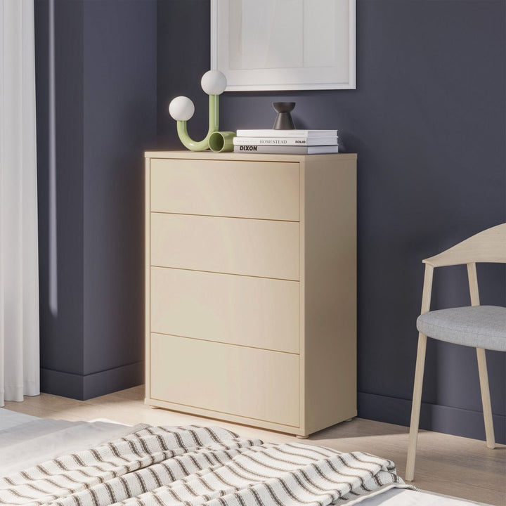 Alice Springs 4 Drawer Chest with Push-to-Open Drawers in Butter Yellow