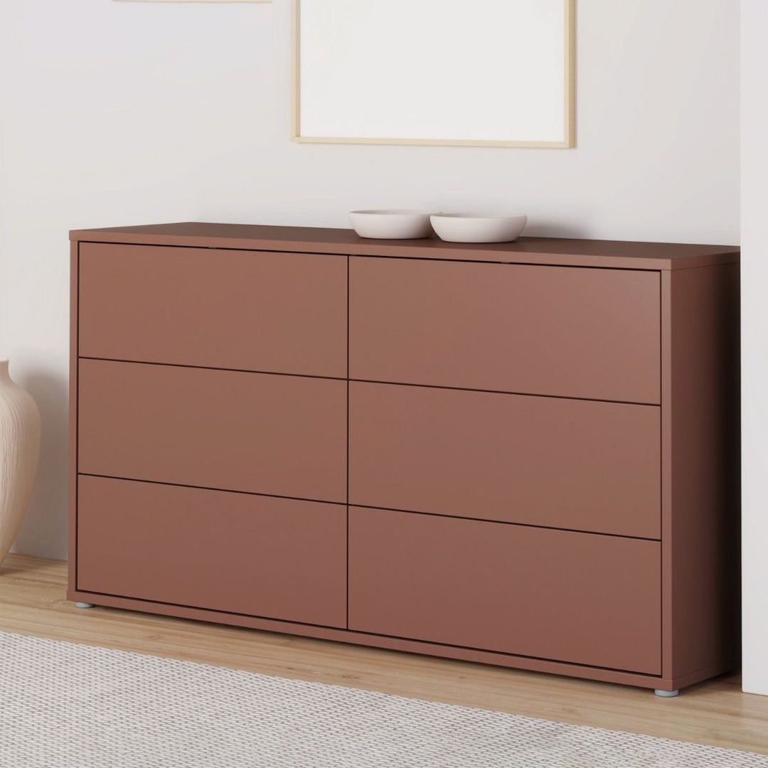 Alice Springs 6 Drawer Wide Chest with Push-to-Open Drawers in Terracotta