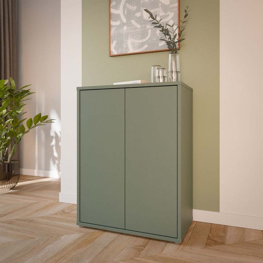 Alice Springs 2 Door Cupboard with Push-to-Open Doors in Sage Green