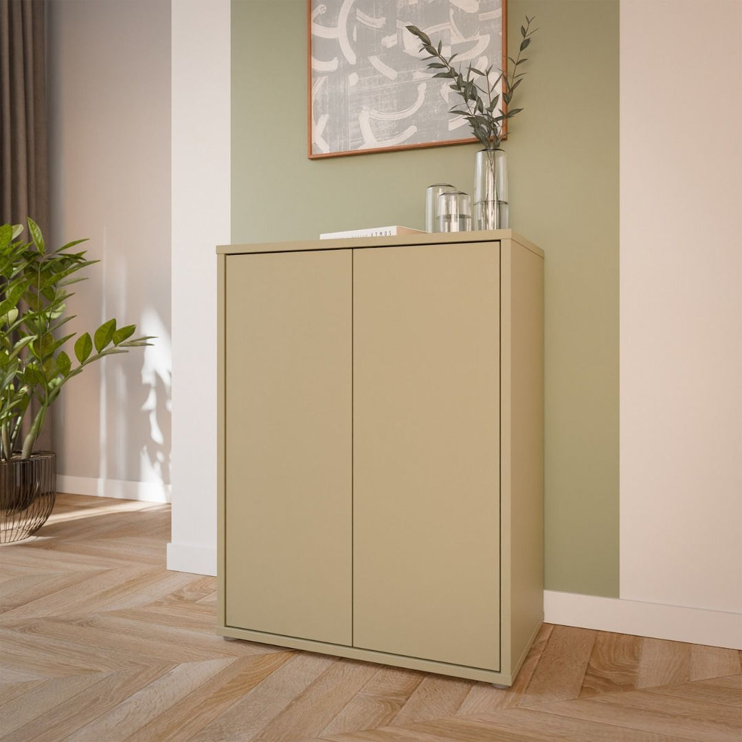 Alice Springs 2 Door Cupboard with Push-to-Open Doors in Butter Yellow