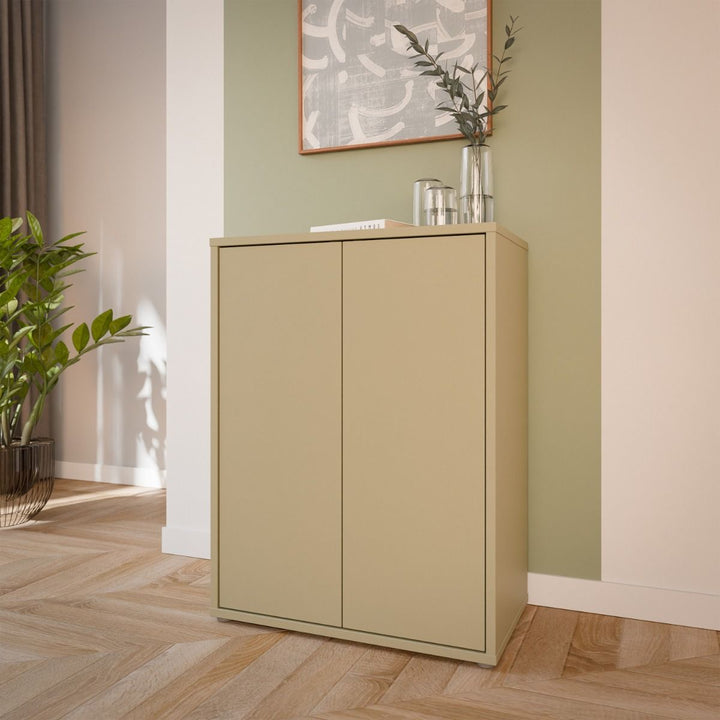 Alice Springs 2 Door Cupboard with Push-to-Open Doors in Butter Yellow