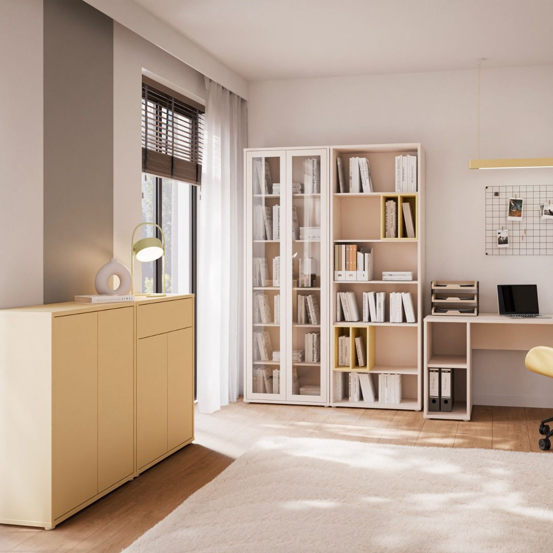 Alice Springs 2 Door Cupboard with Push-to-Open Doors in Butter Yellow