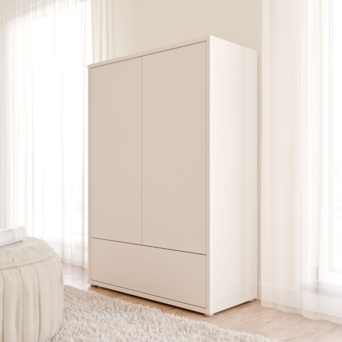 Alice Springs 2 Door Low Wardrobe with Push-to-Open Doors and Drawer in Sand