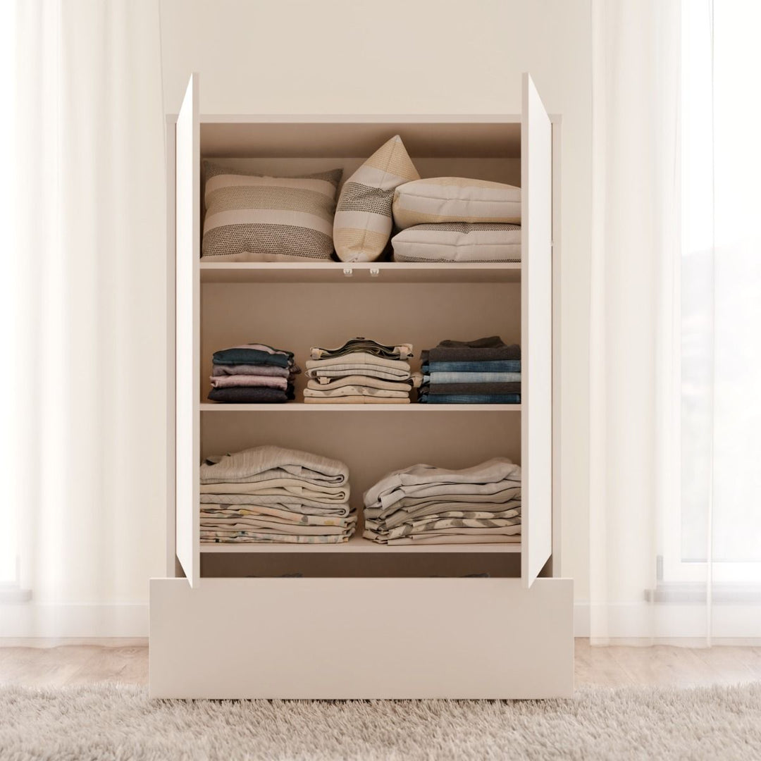 Alice Springs 2 Door Low Wardrobe with Push-to-Open Doors and Drawer in Sand