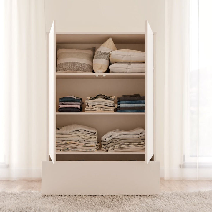 Alice Springs 2 Door Low Wardrobe with Push-to-Open Doors and Drawer in Sand