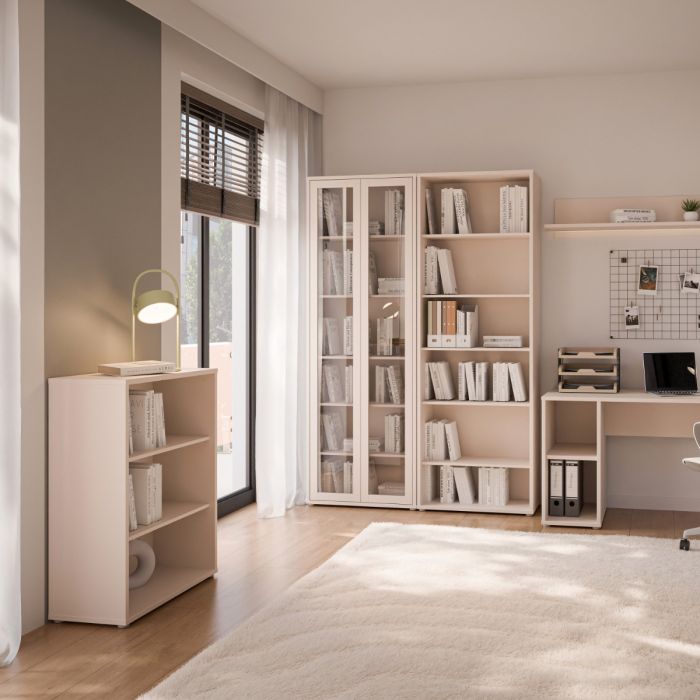 Alice Springs Low Wide Bookcase with Open Shelving in Sand