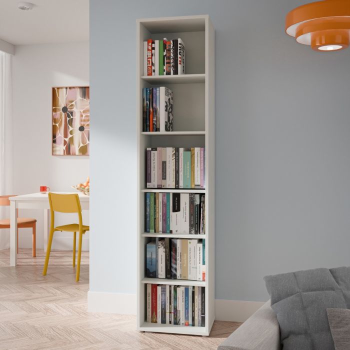 Alice Springs Tall Narrow Bookcase with 5 Shelves in Light Grey