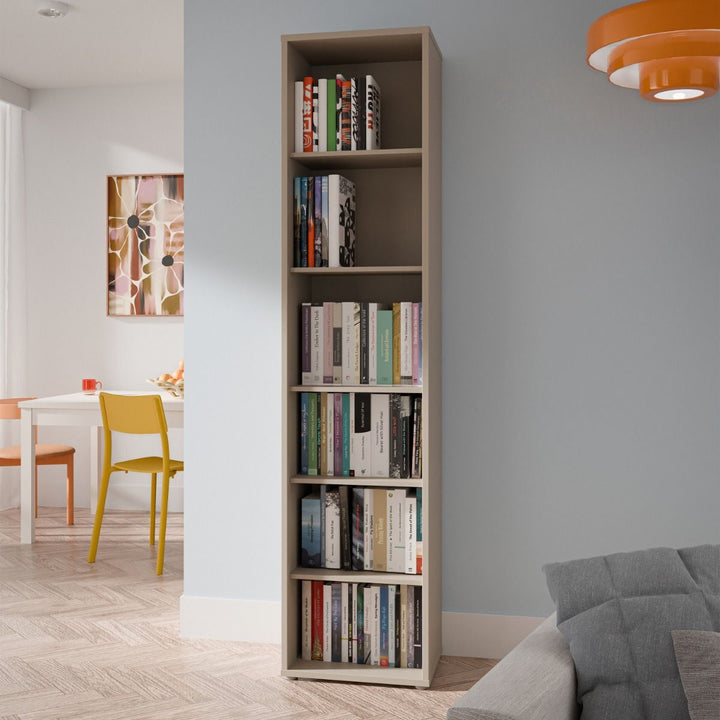Alice Springs Tall Narrow Bookcase with 5 Shelves in Taupe
