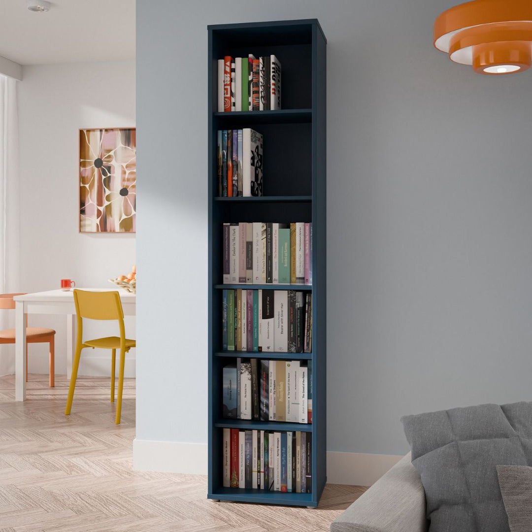 Alice Springs Tall Narrow Bookcase with 5 Shelves in Night Blue