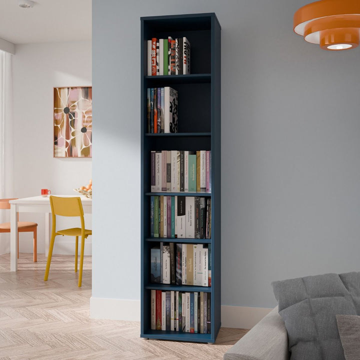 Alice Springs Tall Narrow Bookcase with 5 Shelves in Night Blue