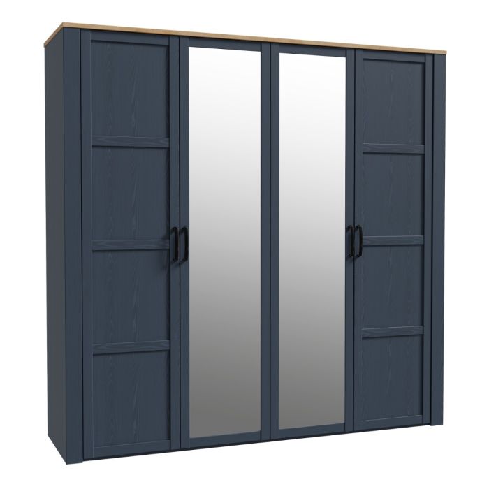 Bohol 2 Door 2 Mirrored Door Wardrobe in Navy/Riviera Oak