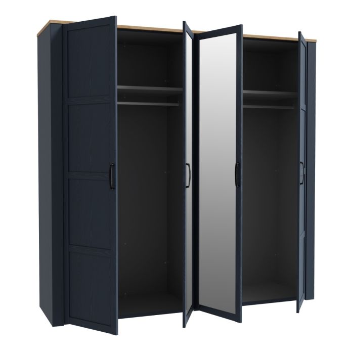 Bohol 2 Door 2 Mirrored Door Wardrobe in Navy/Riviera Oak