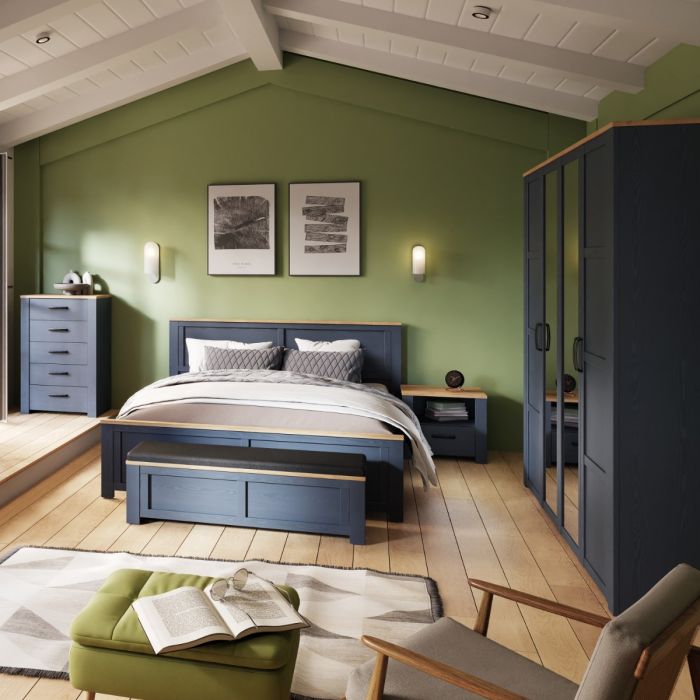 Bohol 2 Door 2 Mirrored Door Wardrobe in Navy/Riviera Oak