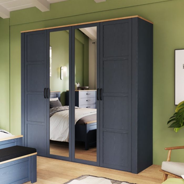 Bohol 2 Door 2 Mirrored Door Wardrobe in Navy/Riviera Oak