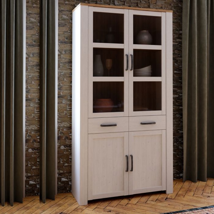Bohol Display Cabinet 4 Door 1 Drawer in Oak/Riviera Oak