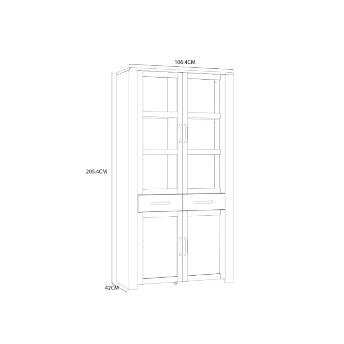 Bohol Display Cabinet 4 Door 1 Drawer in White/Riviera Oak inc LED Lighting
