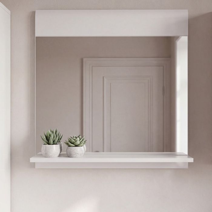 Ice Cave Mirror with Shelf in White with White High Gloss Front