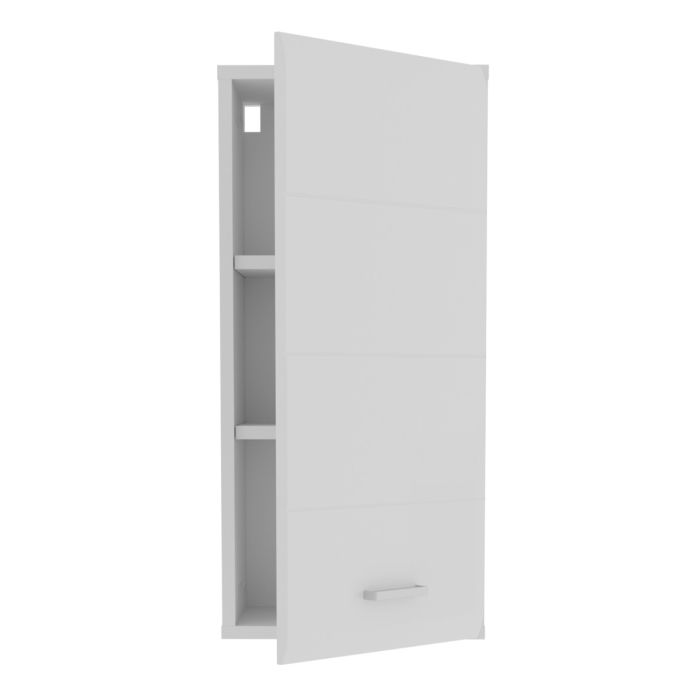 Ice Cave Hanging Storage Cupboard with 1 Door & Silver Handle in White with White Gloss Door