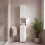 Ice Cave Narrow Bathroom Storage Cabinet with 2 Doors & 1 Drawer with Silver Handles in White with White High Gloss Fronts