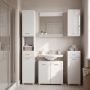 Ice Cave Narrow Bathroom Storage Cabinet with 2 Doors & 1 Drawer with Silver Handles in White with White High Gloss Fronts
