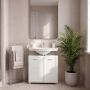 Ice Cave Under Sink Vanity Unit with 2 Doors & Silver Handles in White with White High Gloss Doors