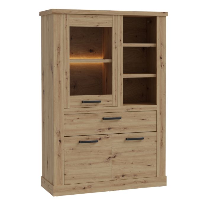 1 Door 1 Drawer 3 Shelf Display Cabinet in Artisan Oak – Corona Collection