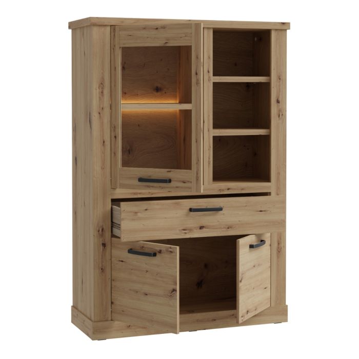 1 Door 1 Drawer 3 Shelf Display Cabinet in Artisan Oak – Corona Collection