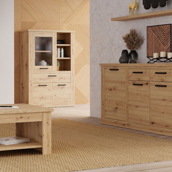 1 Door 1 Drawer 3 Shelf Display Cabinet in Artisan Oak – Corona Collection