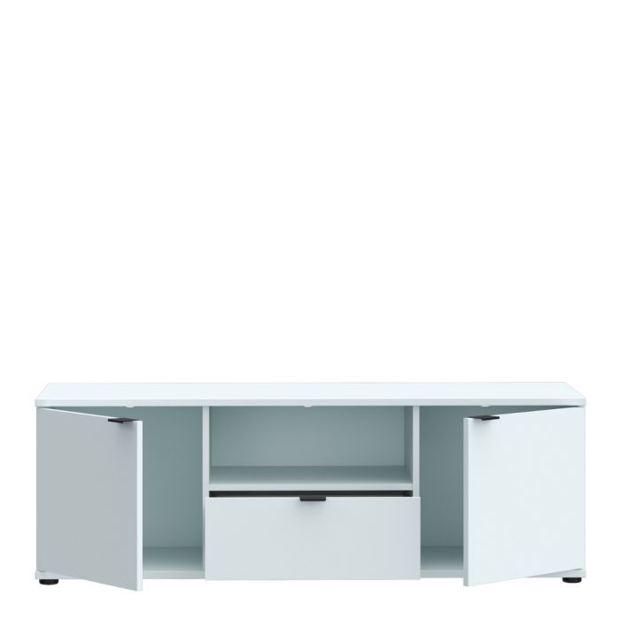 Ganymede Wide TV Unit with Open Shelf, Drawer & 2 Doors in Light Grey