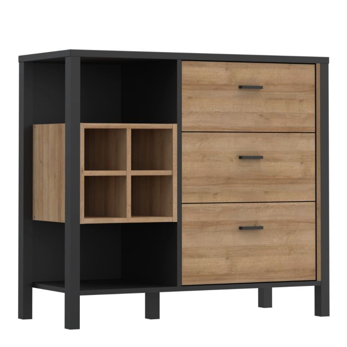 High Rock 3 Drawer Display Chest in Matt Black/Riviera Oak
