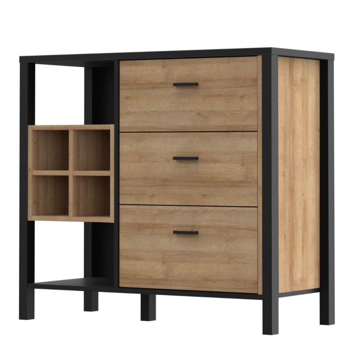 High Rock 3 Drawer Display Chest in Matt Black/Riviera Oak