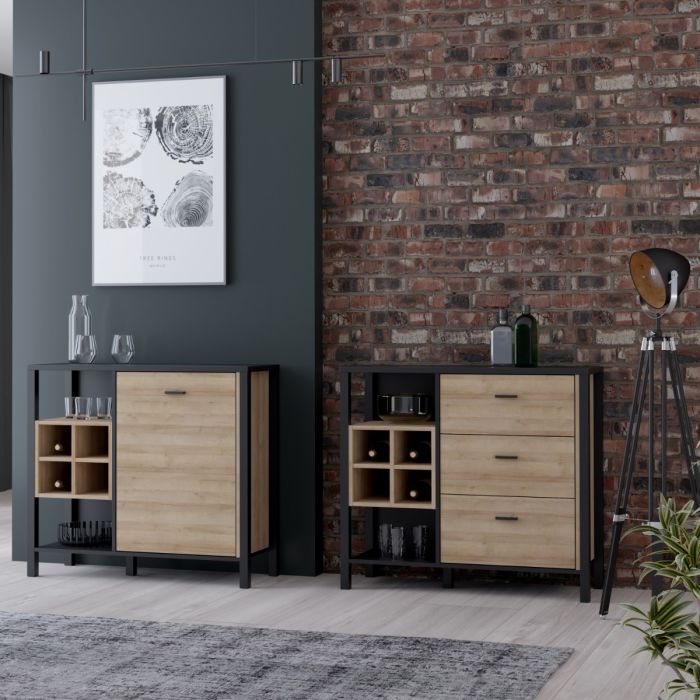 High Rock 3 Drawer Display Chest in Matt Black/Riviera Oak