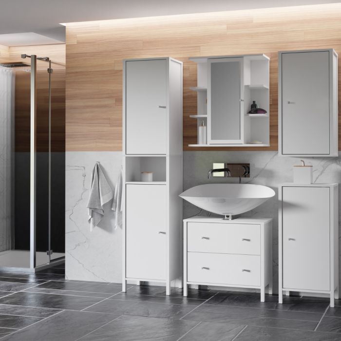 Ipsarion Bathroom Storage Unit with 1 Door & Silver Handle in White