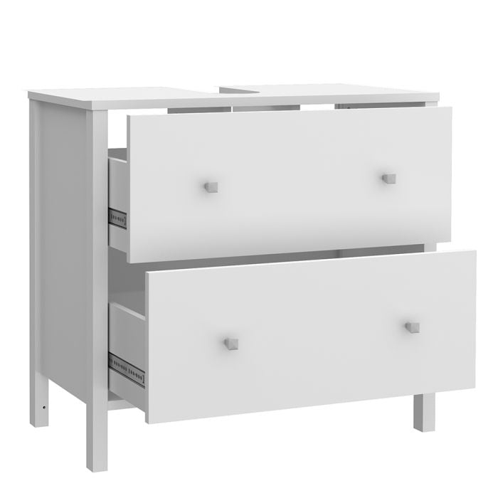 Ipsarion Under Sink Vanity Unit with 2 Drawers & Silver Handles in White