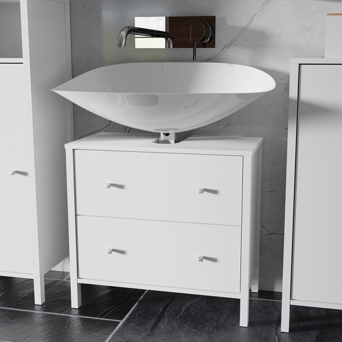 Ipsarion Under Sink Vanity Unit with 2 Drawers & Silver Handles in White