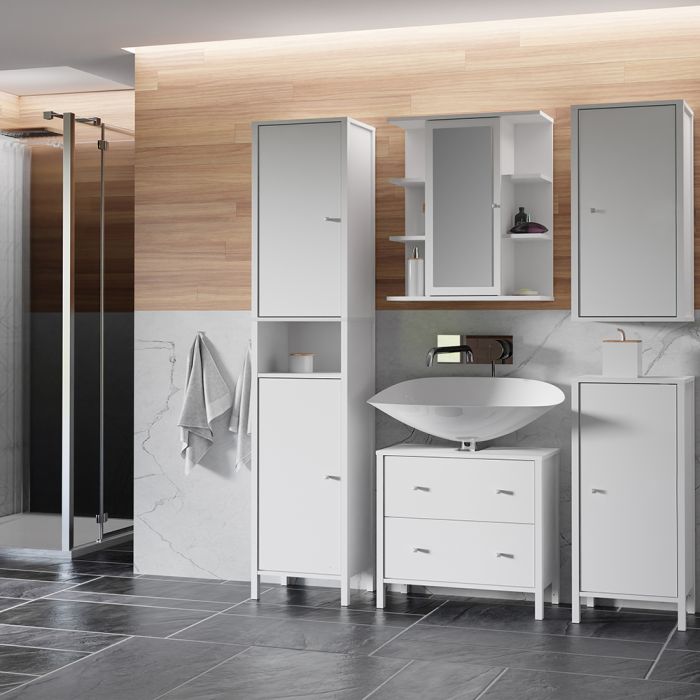 Ipsarion Under Sink Vanity Unit with 2 Drawers & Silver Handles in White