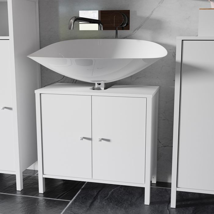 Ipsarion Under Sink Vanity Unit with 2 Doors & Silver Handles in White
